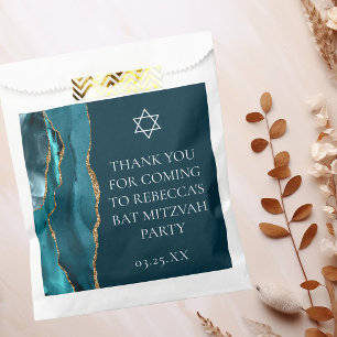 Chic Teal Gold Bat Mitzvah Personalised Party Favour Bags