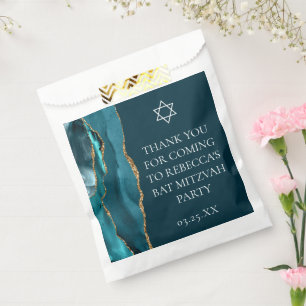 Chic Teal Gold Bat Mitzvah Personalised Party Favour Bags