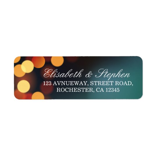 Chic Teal Gold Bokeh Glitter String Lights Wedding Return Address Label