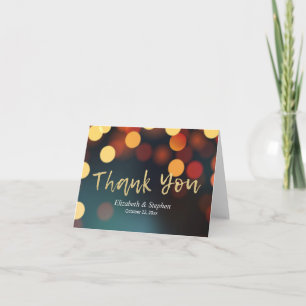 Chic Teal Gold Bokeh Lights Wedding Thank You Card
