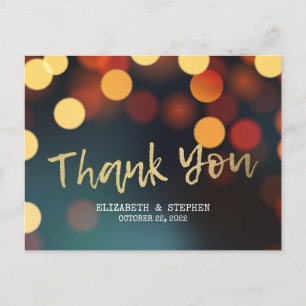 Chic Teal Gold Bokeh Lights Wedding Thank You Postcard
