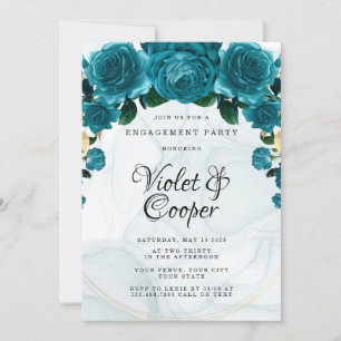 Chic Teal Gold Geometric Ethereal Engagement Party Invitation