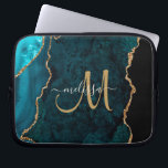 Chic Teal Gold Glitter Agate Custom Monogram Laptop Sleeve<br><div class="desc">Add a touch of glitter and glam to your laptop with this custom laptop sleeve featuring a teal agate background accented with faux gold glitter. Personalise your monogram initial in hand lettered script calligraphy with your name above. Designed just for you by Extreme Tees!</div>