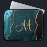 Chic Teal Gold Glitter Agate Custom Monogram Laptop Sleeve<br><div class="desc">Add a touch of glitter and glam to your laptop with this custom laptop sleeve featuring a teal agate background accented with faux gold glitter. Personalise your monogram initial in hand lettered script calligraphy with your name above. Designed just for you by Extreme Tees!</div>