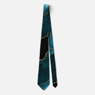 Chic Teal Gold Glitter Agate Marble Wedding Tie