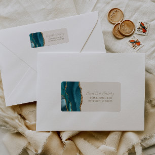 Chic Teal Gold Ivory Wedding Return Address