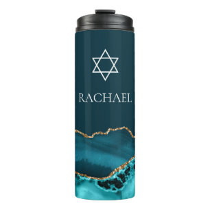 Chic Teal Gold Jewish Bat Mitzvah Personalised Thermal Tumbler
