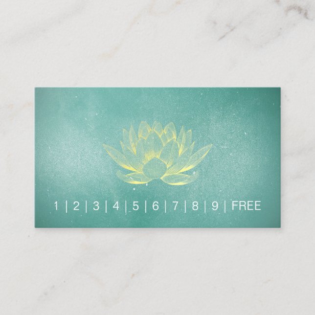 Chic Teal Gold Lotus YOGA Instructor Loyalty Punch Card (Front)
