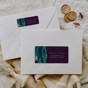Chic Teal Gold Purple Wedding Return Address