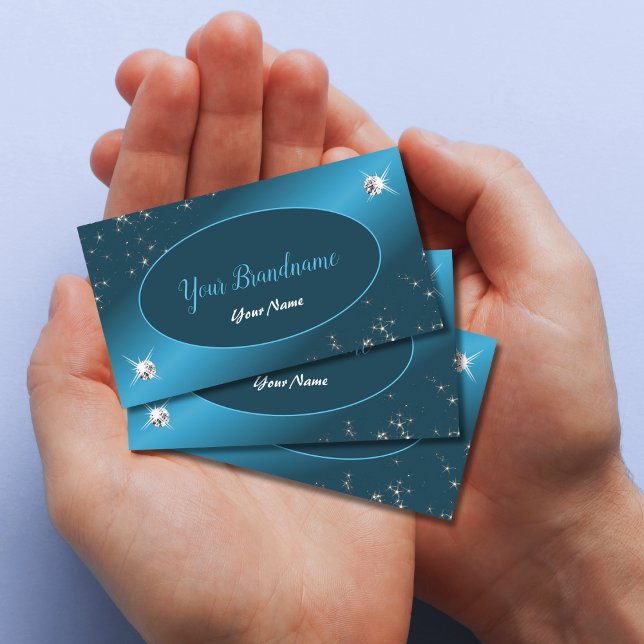 Chic Teal Gradient Glitter Stars Diamonds Stylish Business Card (Creator Uploaded)