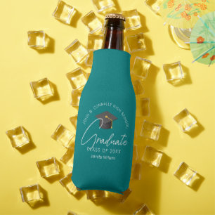 Chic Teal Graduate Custom Graduation Party Bottle Cooler