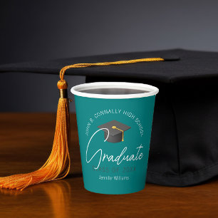 Chic Teal Graduate Custom Graduation Party Paper Cups