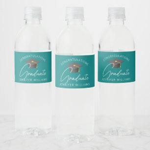 Chic Teal Graduate Custom Graduation Party Water Bottle Label