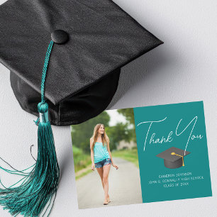 Chic Teal Graduate Photo Personalised Graduation Thank You Card