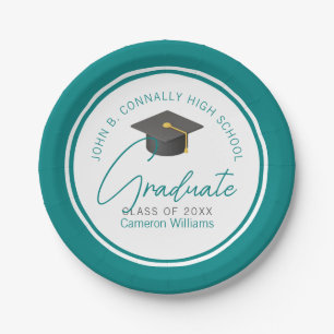 Chic Teal Graduation Party Graduate Paper Plate
