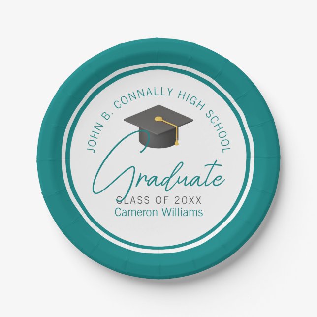 Chic Teal Graduation Party Graduate Paper Plate (Front)