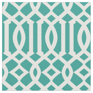 Chic Teal Green and White Trellis Lattice Pattern Fabric
