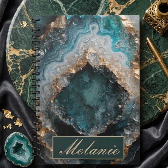 Chic Teal Green Gold Glitter Personalised Notebook (Creator Uploaded)