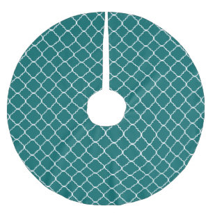 Chic Teal Green White Quatrefoil Brushed Polyester Tree Skirt