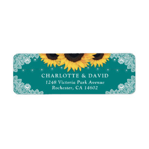 Chic Teal Lace Sunflower Return Address Labels