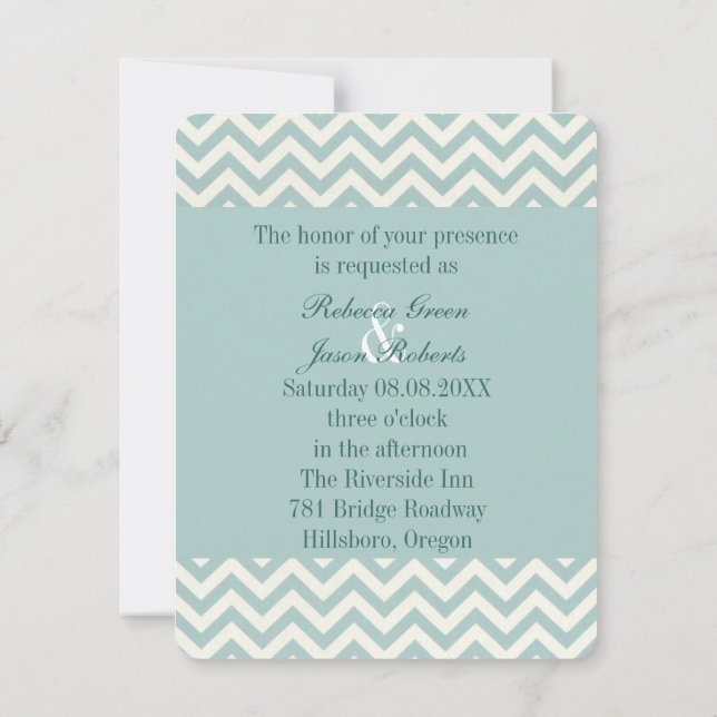 Chic teal mint chevron wedding invitation (Back)