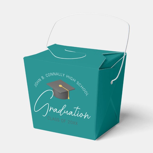 Chic Teal Modern 2025 Graduation Party Favour Box (Front Side)