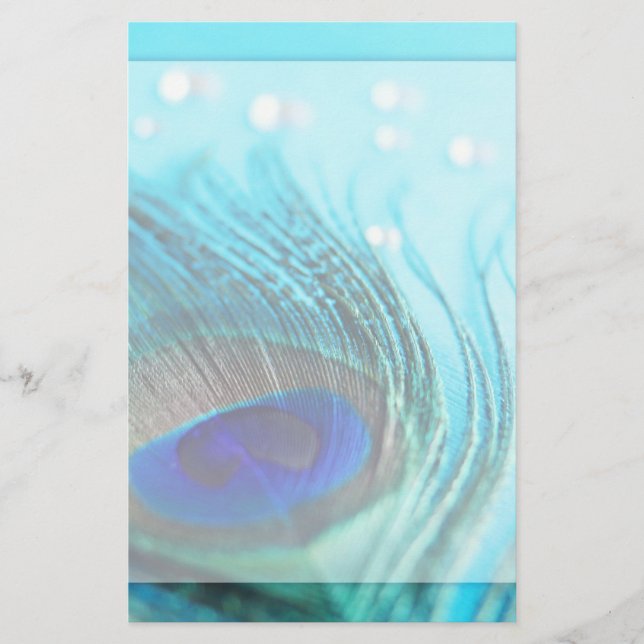 Chic Teal Peacock Jewels Stationery (Front)