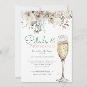 Chic Teal Petals and Prosecco Floral Bridal Shower Invitation