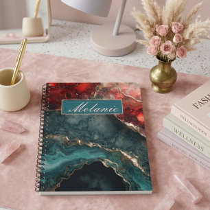 Chic teal red gold crystal Personalised Notebook