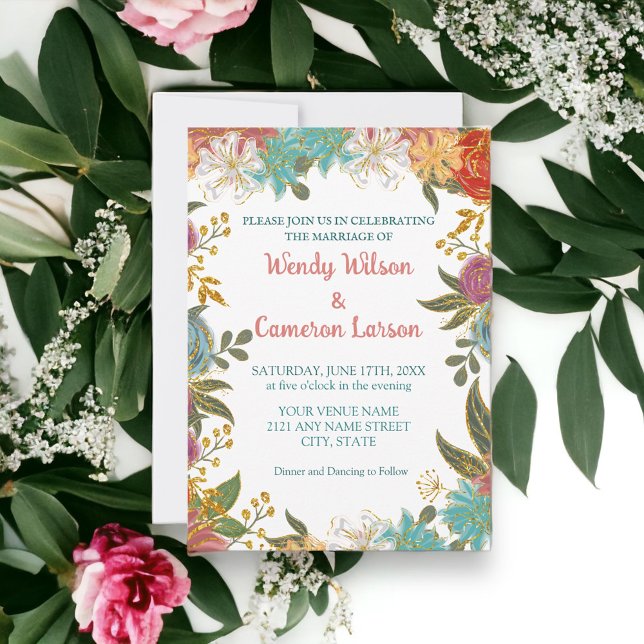 Chic Teal Rust Floral Wedding Invitation (Creator Uploaded)