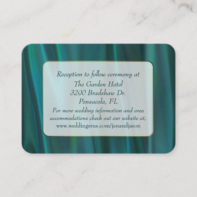 Chic Teal Satin Wedding Enclosure Card (Front)