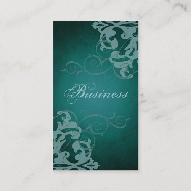 Chic Teal Scroll Teal Business Card (Front)