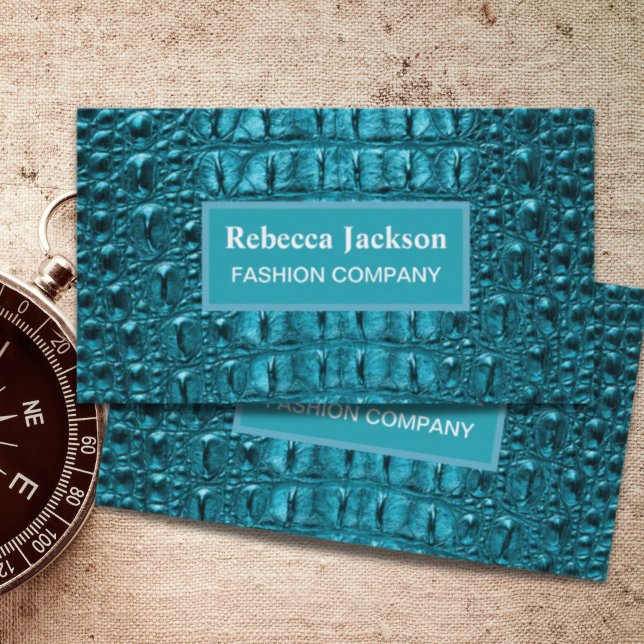 chic teal turquoise alligator print aqua blue business card (chic teal turquoise alligator print aqua blue business card)