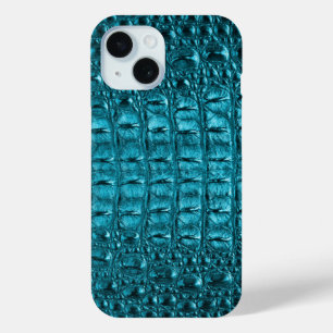 chic teal turquoise alligator print aqua blue iPhone 15 case