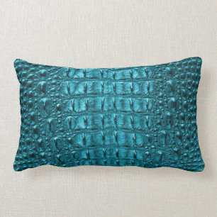 chic teal turquoise alligator print aqua blue lumbar cushion
