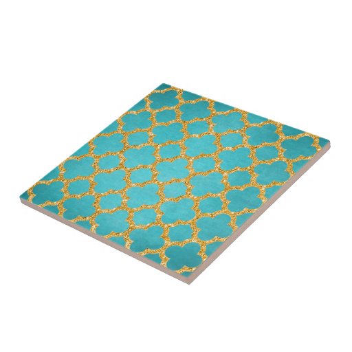 Image of Chic Teal Turquoise Moroccan Quatrefoil Pattern Tile