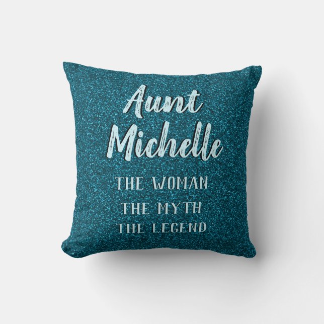 Chic Teal Typography Aunt Name Cushion (Front)