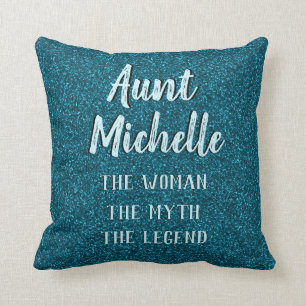 Chic Teal Typography Aunt Name Cushion