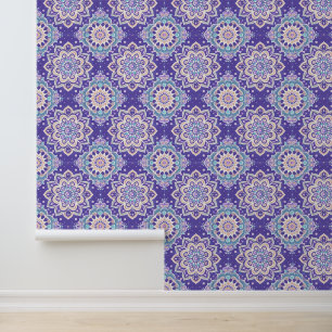 Chic Teal White Brown Purple Mandala Peel & Stick Wallpaper