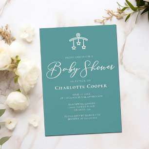 Chic Teal White Typography Baby Shower Invitation