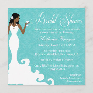 Chic Teal Wine Damask Bridal Shower Invitation