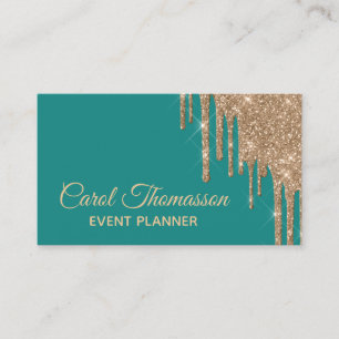 Chic Teal with Dripping Gold Business Card
