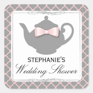 Chic Teapot Pink + Grey Bridal Shower Tea Sticker