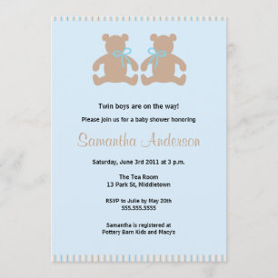 Chic Teddy Bear Baby Shower Invitation - Twin Boys