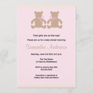Chic Teddy Bear Baby Shower Invitation -Twin Girls