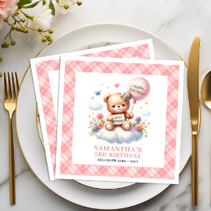 Chic teddy bear balloon blush floral girl napkins