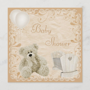 Chic Teddy & Crib Neutral Baby Shower Invitation