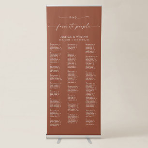 Chic Terracotta Alphabetical Wedding Seating Chart Retractable Banner