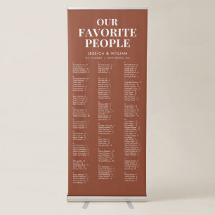 Chic Terracotta Alphabetical Wedding Seating Chart Retractable Banner