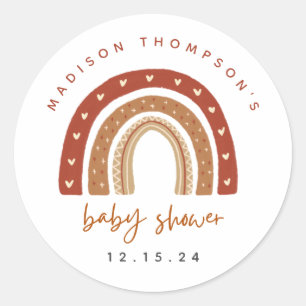 Chic Terracotta Boho Rainbow Baby Shower Classic Round Sticker